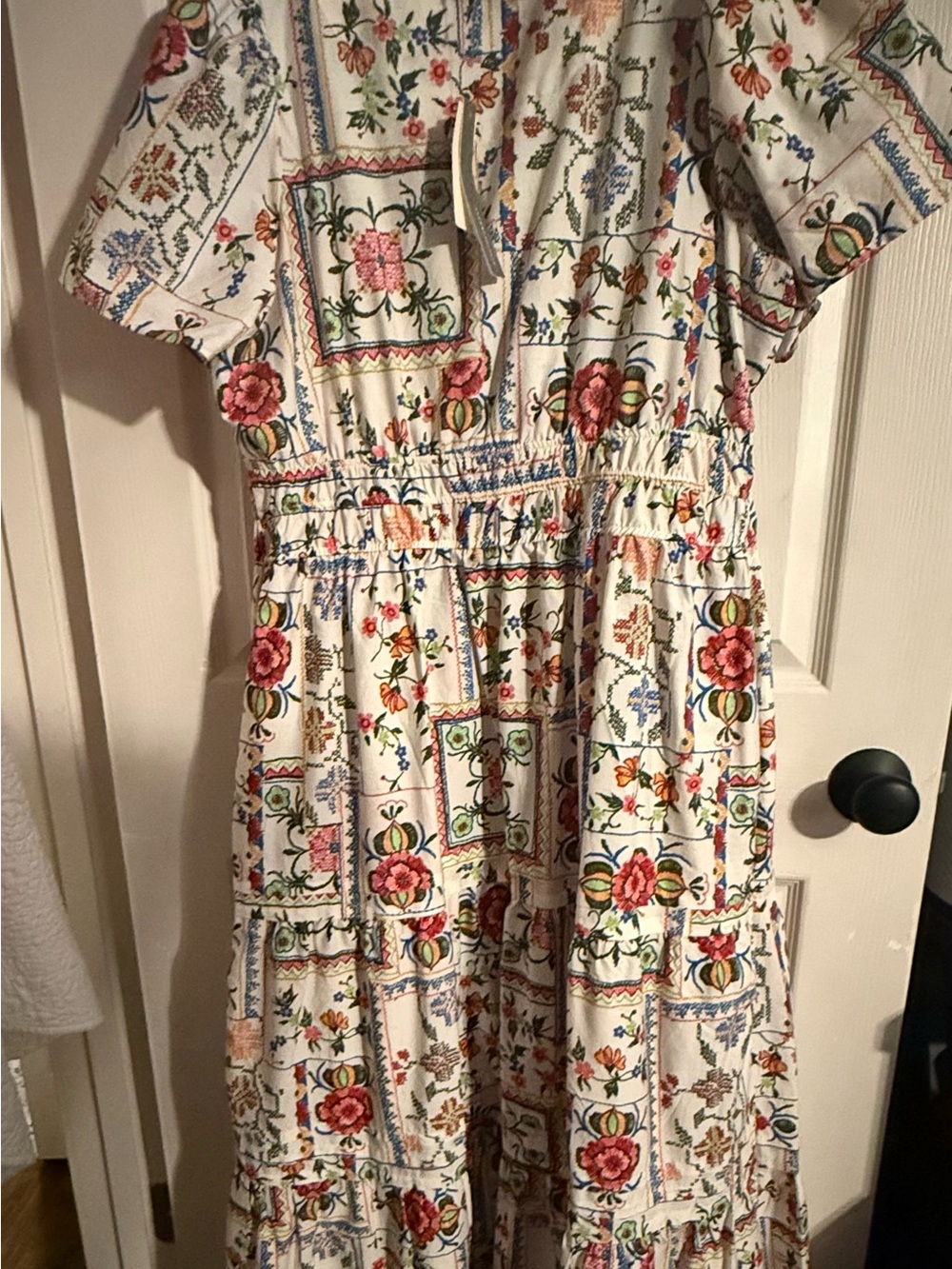 Anthropologie Ivory Tile Print Floral Maxi Dress - Picture 3 of 4